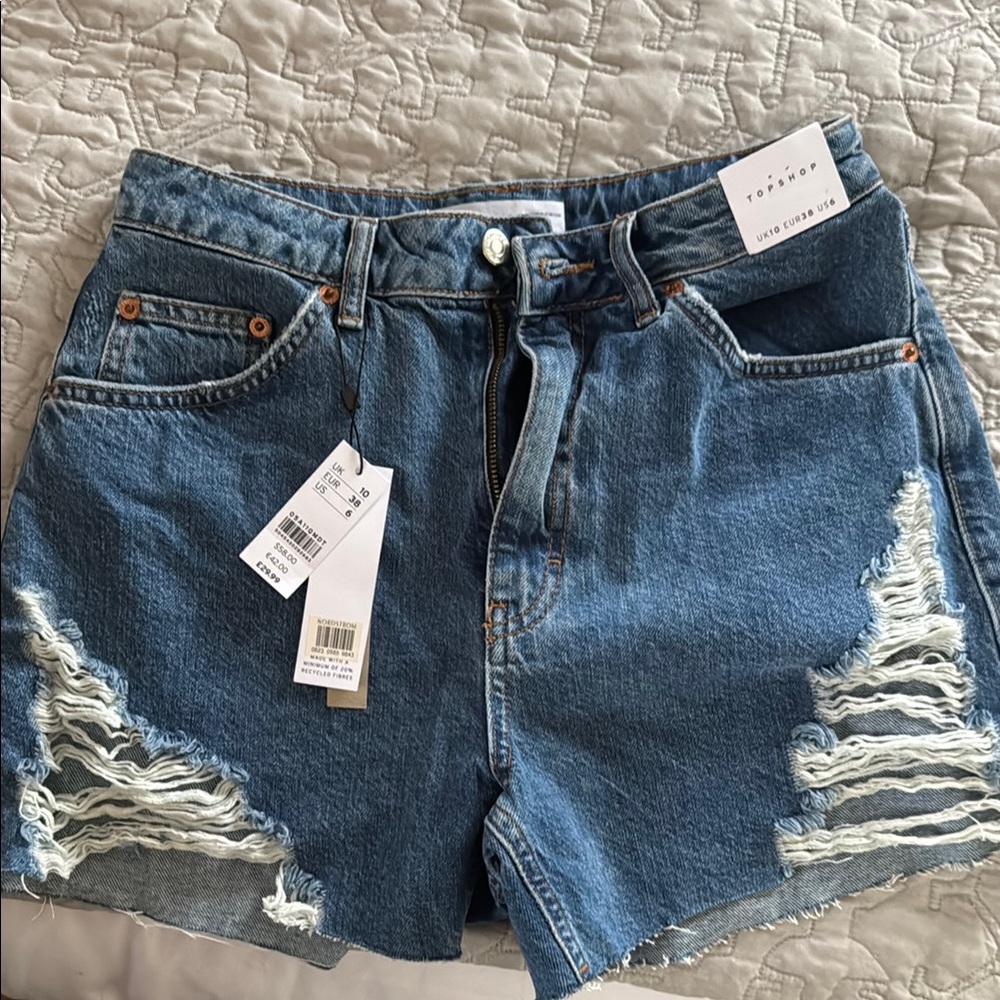 Topshop Ripped Blue Jean Shorts